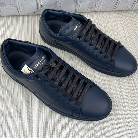 NEW Saint Laurent SL01 Classic Court Low-Top Sneakers in Navy Leather Size 39 - Picture 5 of 14